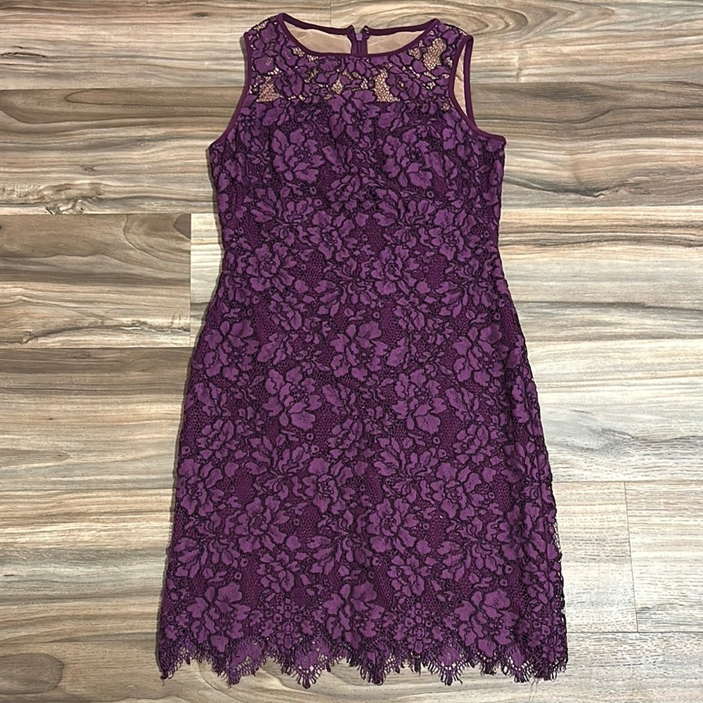 LRL Lauren Ralph Lauren Sheath Dress Purple Lace Overlay Crochet Lined Size 6